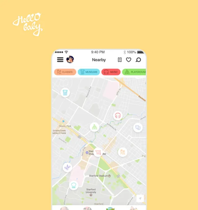 Nearby — Cервис для поиска игровых площадок, мероприятий и детских центров вокруг